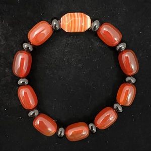 Natural red Agate and Obsidian Gemstone Bracelet